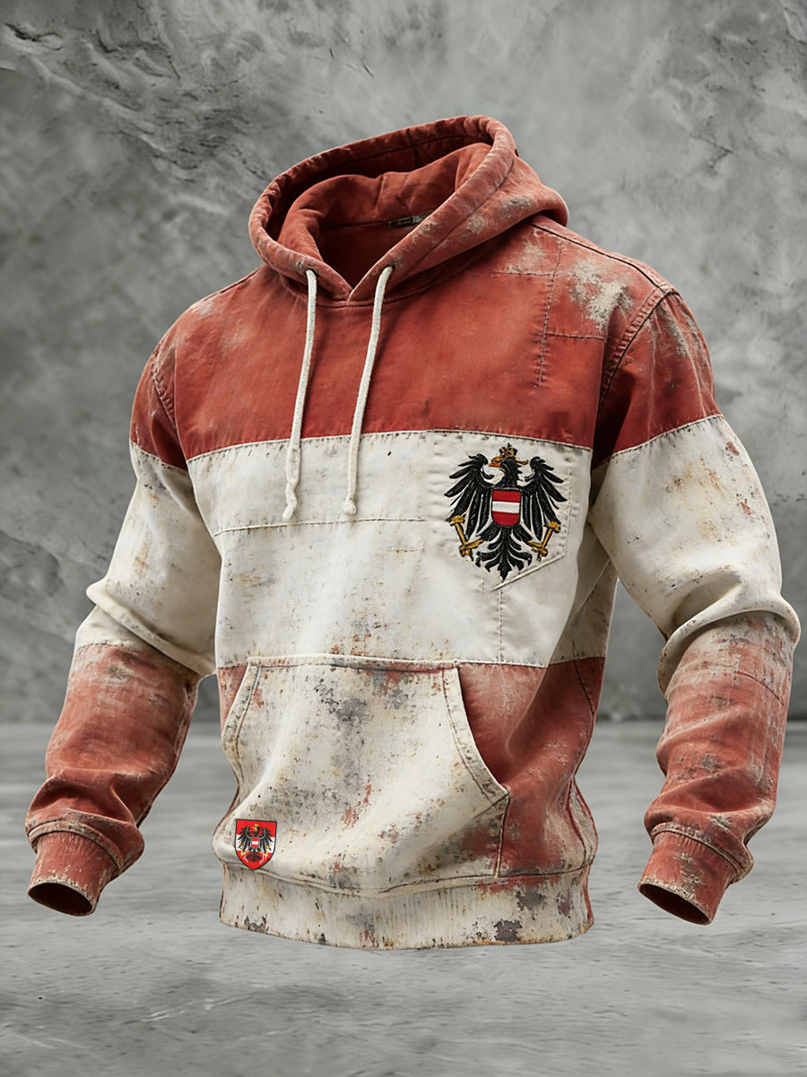 Retro Österreich ische Flagge Muster Casual Waffel-Strick bequemes Kapuzen-Sweatshirt