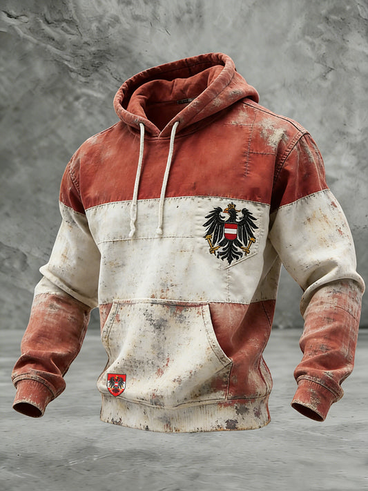 Retro Österreich ische Flagge Muster Casual Waffel-Strick bequemes Kapuzen-Sweatshirt