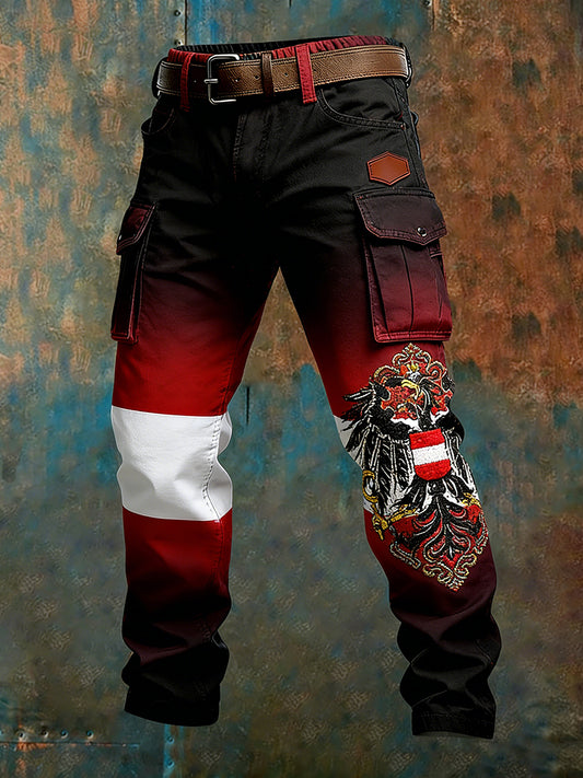 Herren Vintage Österreich ische Flagge Kunstdruck Business Casual Arbeits hosen
