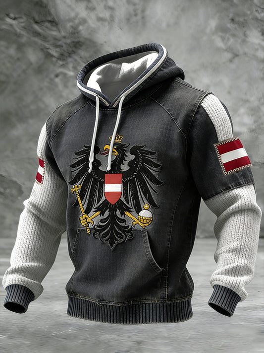 Retro Österreich ische Flagge Muster Casual Waffel-Strick bequemes Kapuzen-Sweatshirt