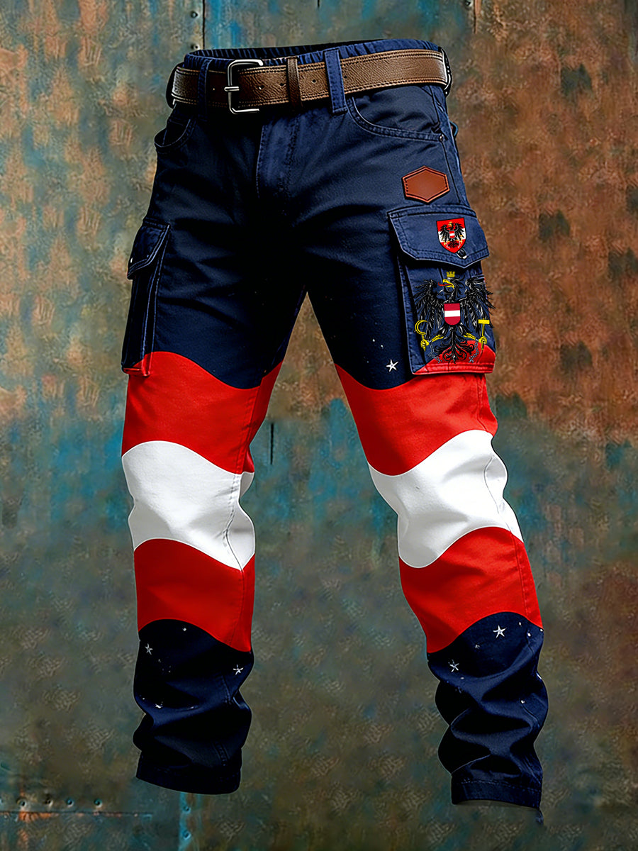 Herren Vintage Österreich ische Flagge Kunstdruck Business Casual Arbeits hosen
