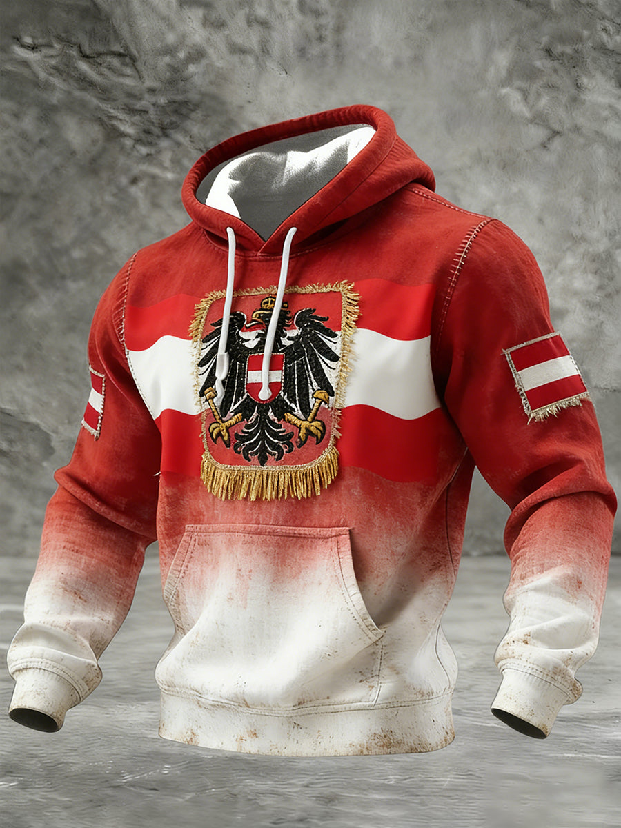 Retro Österreich ische Flagge Muster Casual Waffel-Strick bequemes Kapuzen-Sweatshirt