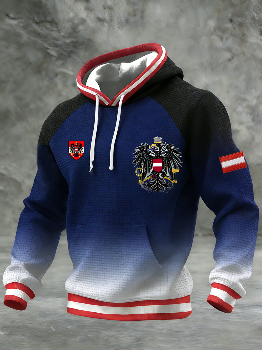 Retro Österreich ische Flagge Muster Casual Waffel-Strick bequemes Kapuzen-Sweatshirt