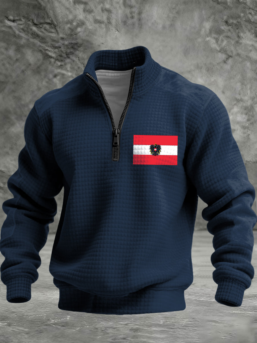 Herren Klassische Marine Österreich ische Flagge Emblem Quarter-Reiß verschluss Hoodie