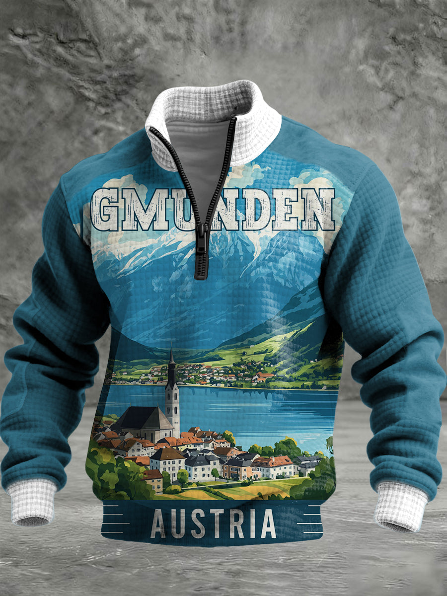 Herren Lebendige Teal Gmunden Österreich Scenic Quarter-Reiß verschluss Hoodie