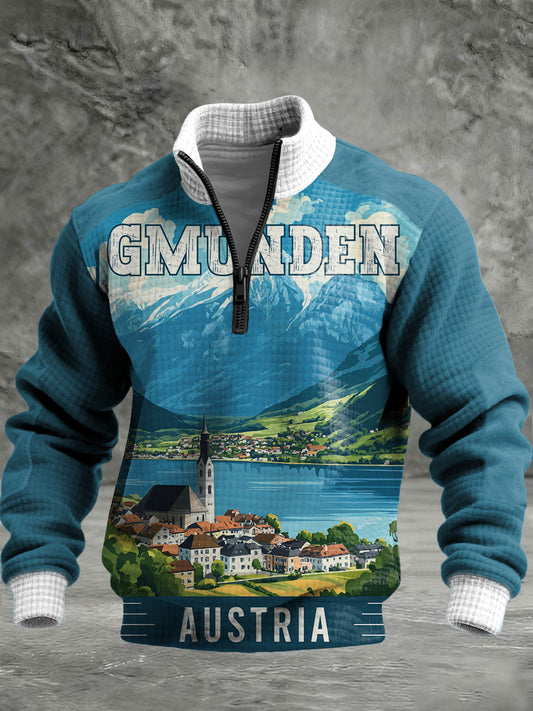 Herren Lebendige Teal Gmunden Österreich Scenic Quarter-Reiß verschluss Hoodie
