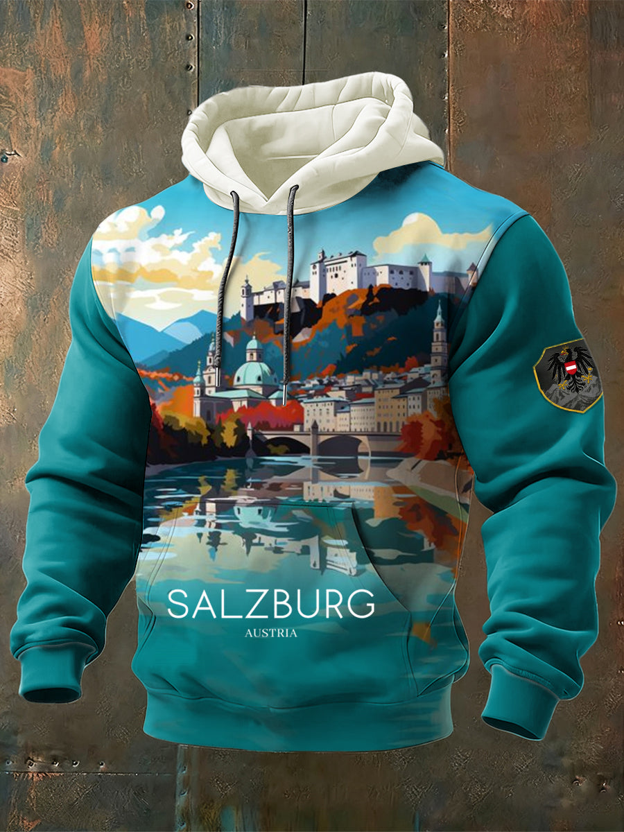 Herren Atember aubende Salzburg Österreich Landschaft Emblem Hoodie
