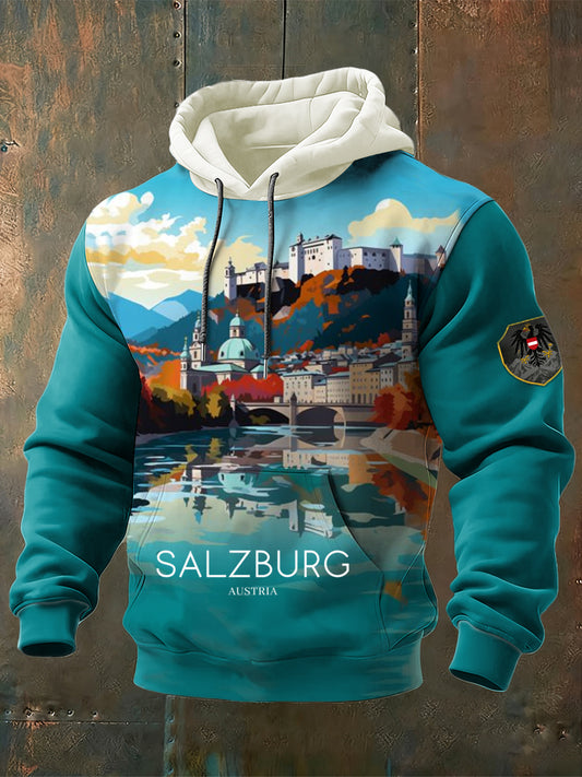 Herren Atember aubende Salzburg Österreich Landschaft Emblem Hoodie