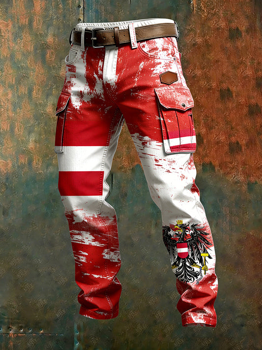 Herren Vintage Österreich ische Flagge Kunstdruck Business Casual Arbeits hosen