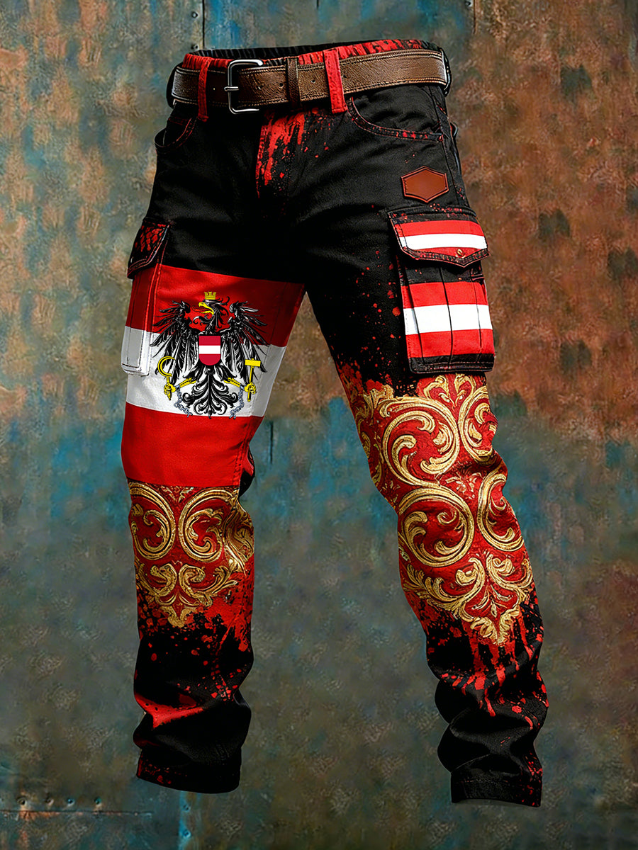 Herren Vintage Österreich ische Flagge Kunstdruck Business Casual Arbeits hosen