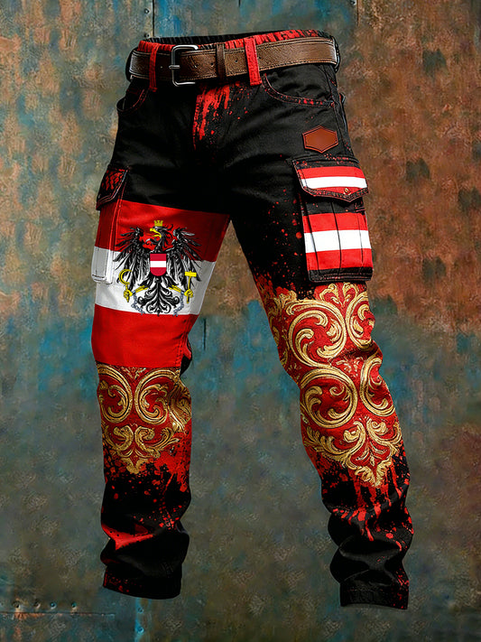 Herren Vintage Österreich ische Flagge Kunstdruck Business Casual Arbeits hosen