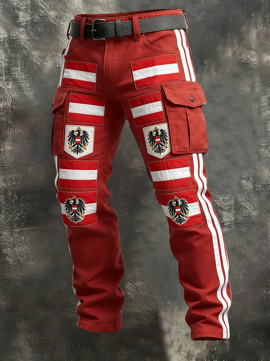 Retro Österreich ische Flagge Emblem gestreifte Freizeit arbeits hose