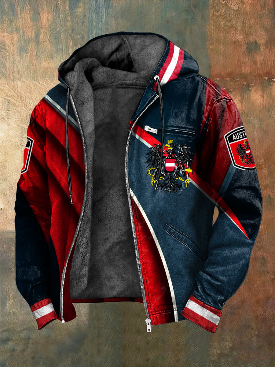 Retro Österreich ische Abstrakte Gestreifte Fleece-Gelitterte Kapuzen jacke