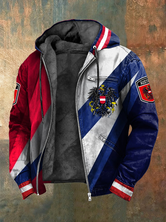 Retro Kapuzen jacke im österreich ischen Stil mit bunten geometrischen Fleece ausgekleidet