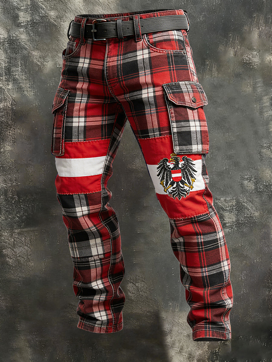 Retro Österreich ische Flagge Plaid Patchwork Casual Arbeits hosen