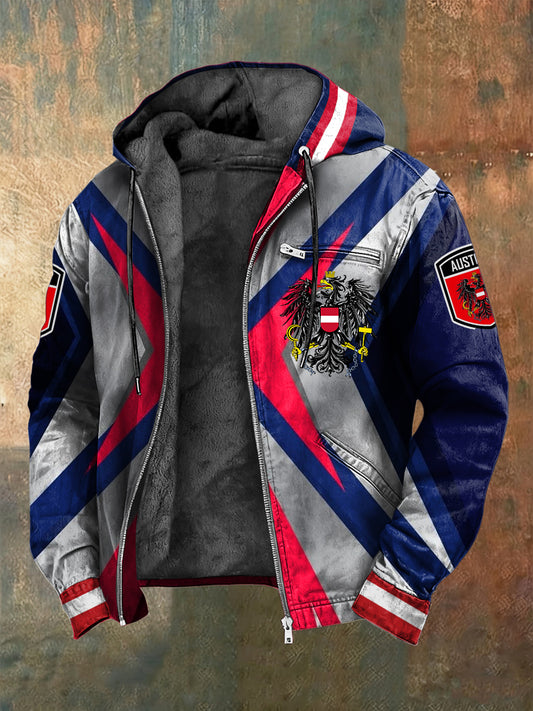 Retro österreich ische symmetrische geometrische Fleece-Kapuzen jacke