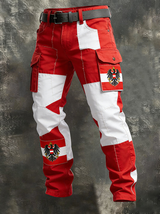 Retro Österreich ische Flagge Patch Denim Arbeits kleidung Hosen
