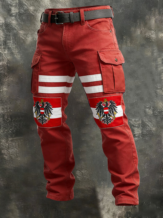 Retro Österreich ische Streifen Flagge Emblem Patchwork Freizeit arbeits hose