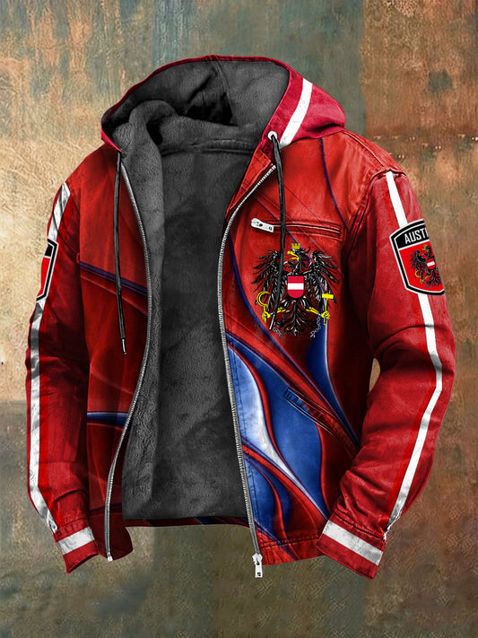 Retro österreich ische texturierte Fleece-Kapuzen jacke