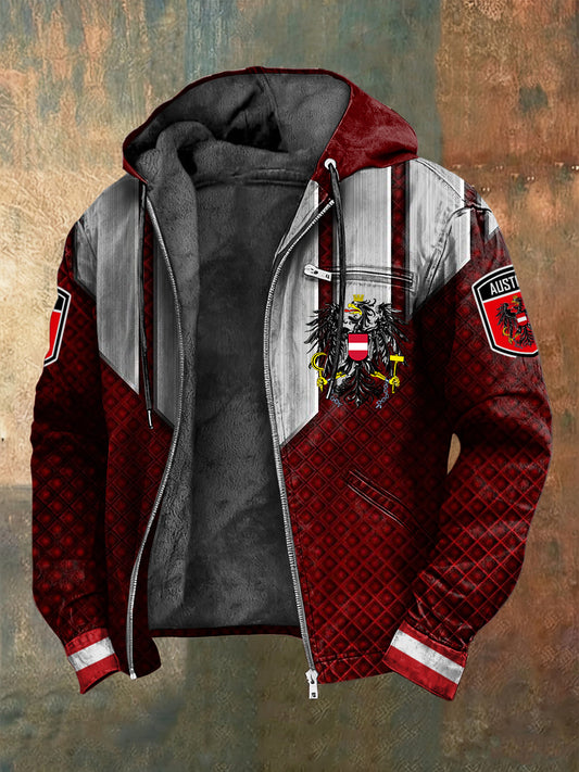Retro Österreich ische Geometrische Muster Fleece-Ausgekleidet Kapuzen jacke