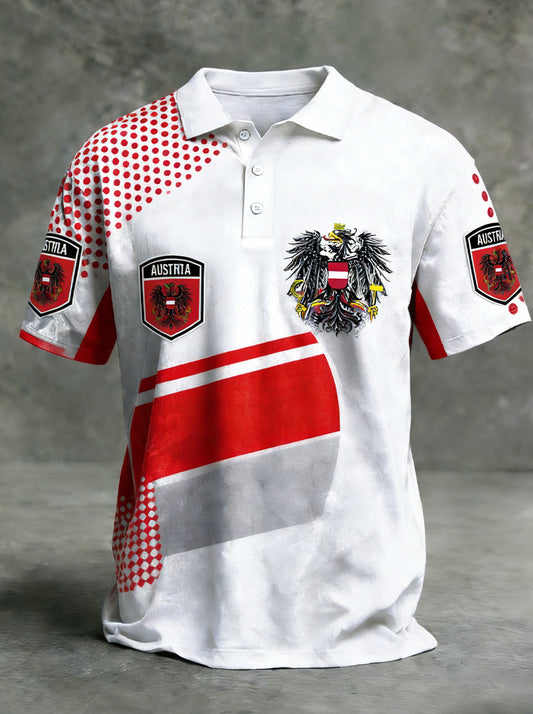 Retro Österreich ische Flagge Muster Patchwork Kunstdruck Casual Polo Shirt