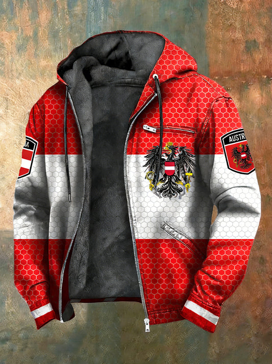 Herren Vintage Österreich ische Flagge Emblem Fleece-Ausgekleidet Kapuzen jacke
