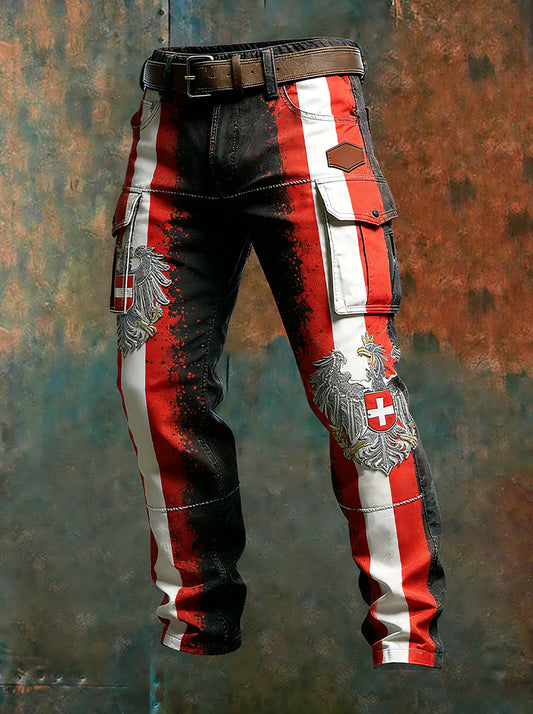 Herren Vintage Österreich ische Flagge Kunstdruck Business Casual Arbeits hosen