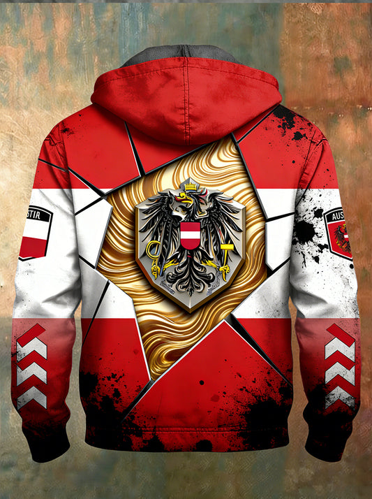 Herren Vintage Österreich ische Flagge Emblem Fleece-Ausgekleidet Kapuzen jacke