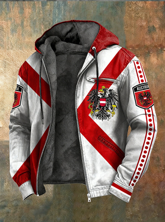 Herren Vintage Österreich ische Flagge Emblem Fleece-Ausgekleidet Kapuzen jacke