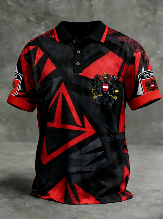 Retro Österreich ische Flagge Muster Patchwork Kunstdruck Casual Polo Shirt