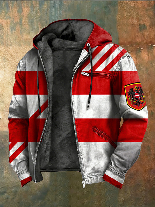 Herren Vintage Österreich ische Flagge Emblem Fleece-Ausgekleidet Kapuzen jacke