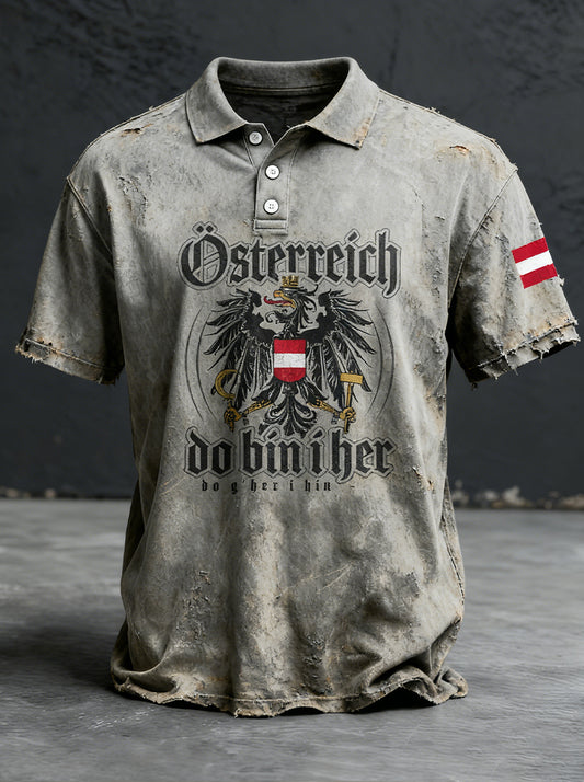 Retro Österreich ische Flagge Muster Patchwork Kunstdruck Casual Polo Shirt