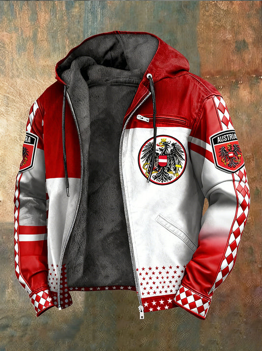 Herren Vintage Österreich ische Flagge Emblem Fleece-Ausgekleidet Kapuzen jacke