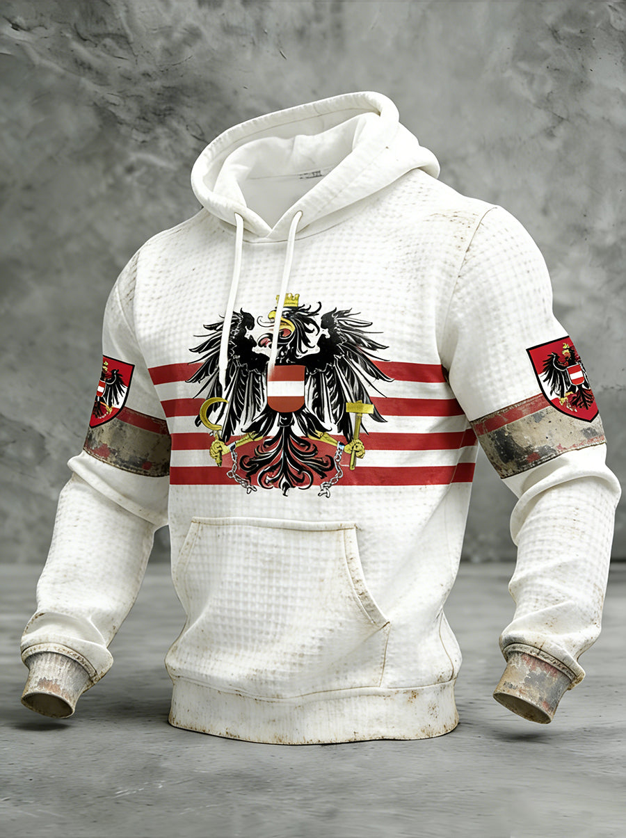 Retro Österreich ische Flagge Muster Casual Waffel-Strick bequemes Kapuzen-Sweatshirt