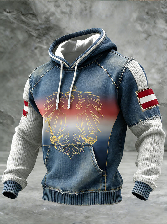Retro Österreich ische Flagge Muster Casual Waffel-Strick bequemes Kapuzen-Sweatshirt