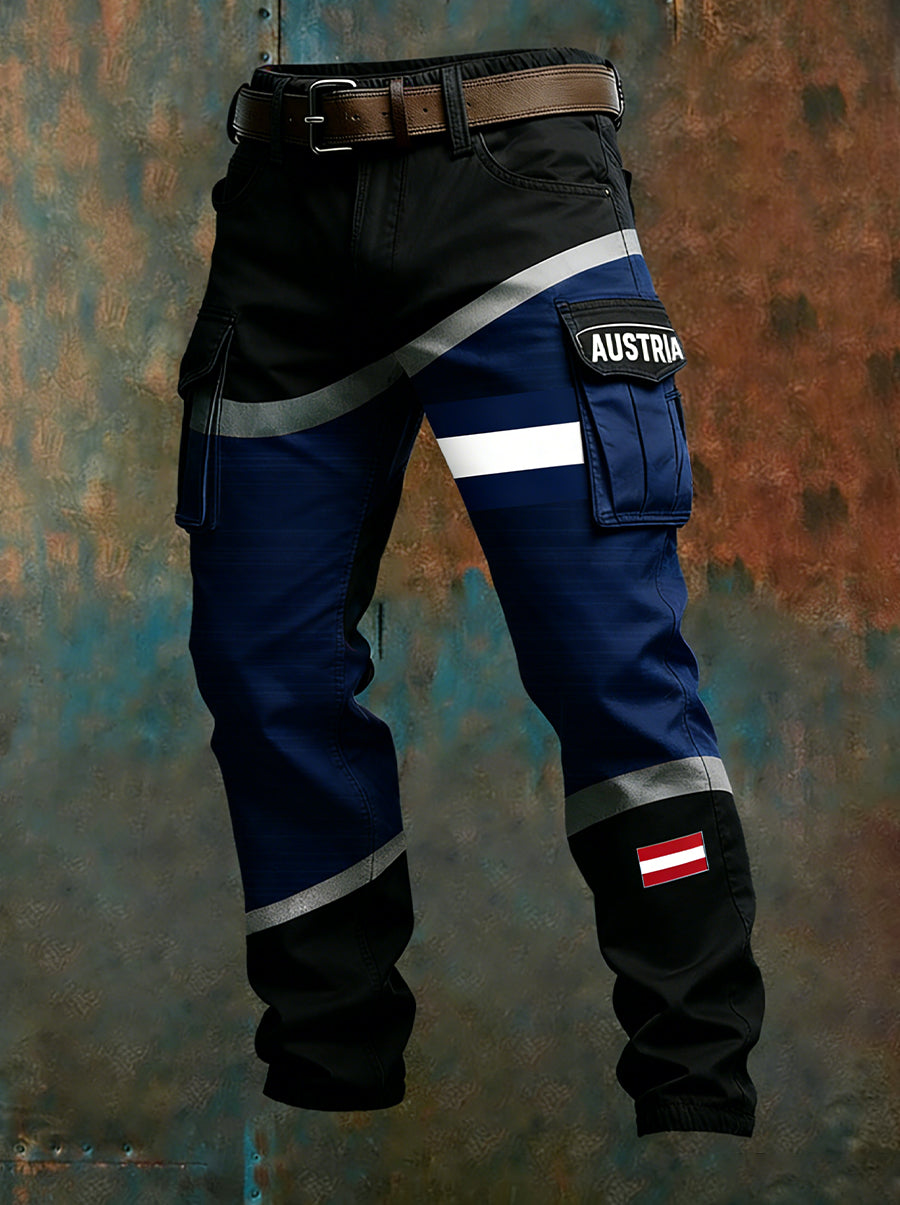 Herren Vintage Österreich ische Flagge Kunstdruck Business Casual Arbeits hosen