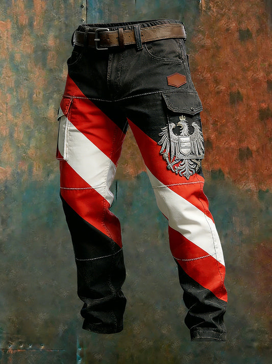 Herren Vintage Österreich ische Flagge Kunstdruck Business Casual Arbeits hosen