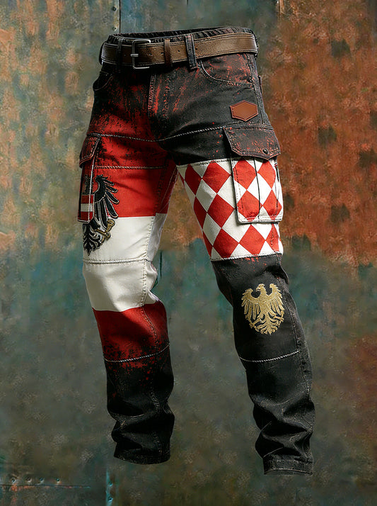 Herren Vintage Österreich ische Flagge Kunstdruck Business Casual Arbeits hosen