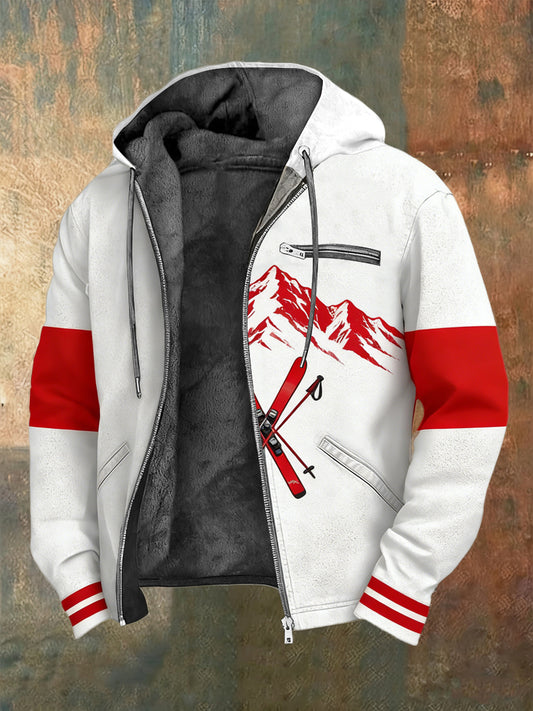 Sherpa-Gelinierte Kapuzen jacke mit Reiß verschluss Herren auffällige Rot-Berg-Ski-Details
