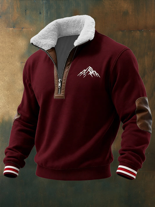 Herren Österreich Schlankes Burgund Mountain Emblem Sherpa-Lined Top