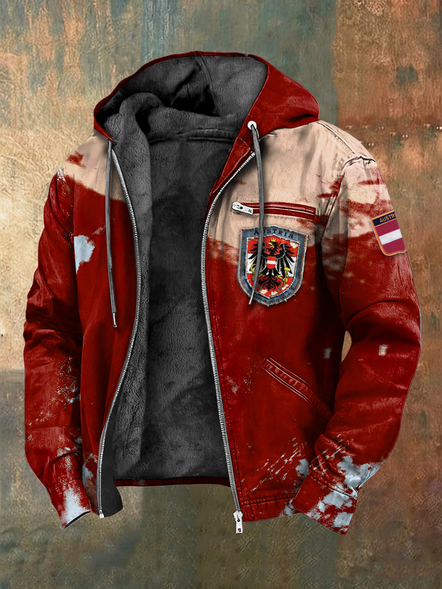 Herren-Jacke mit österreichi scher Adler flagge, rot, mit Fleece ausgekleidet