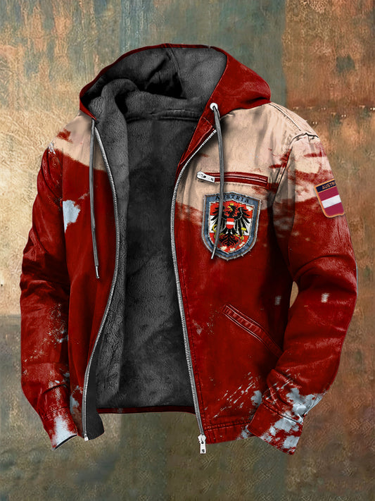 Herren-Jacke mit österreichi scher Adler flagge, rot, mit Fleece ausgekleidet