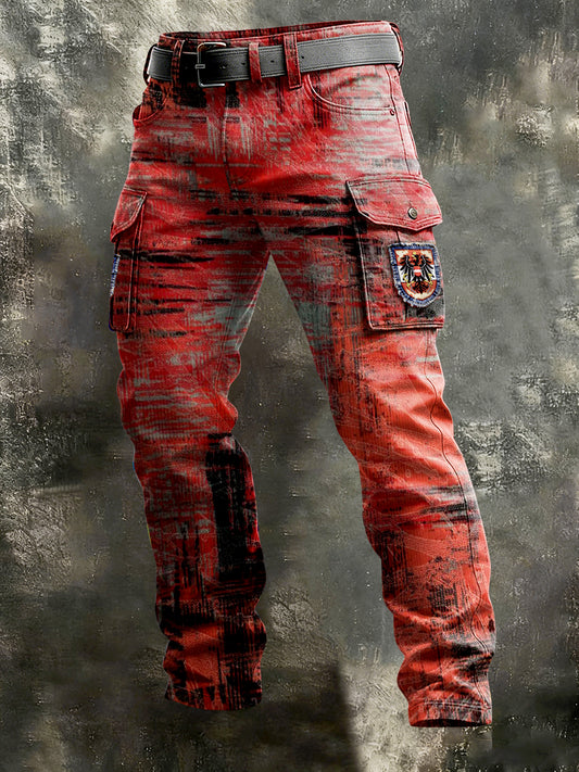 Herren-Damen-Rot-Vintage-Adler-Flagge mit lässiger Hose