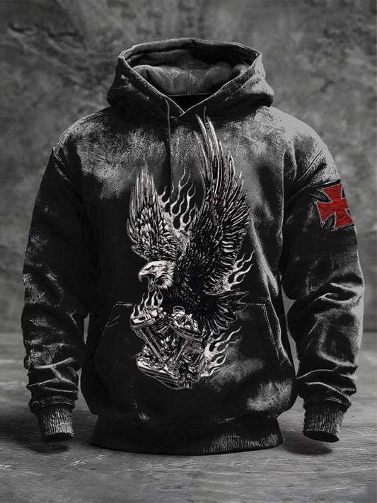 Stilvoller schwarzer Hoodie für Männer mit Eisernem Kreuz Adler muster