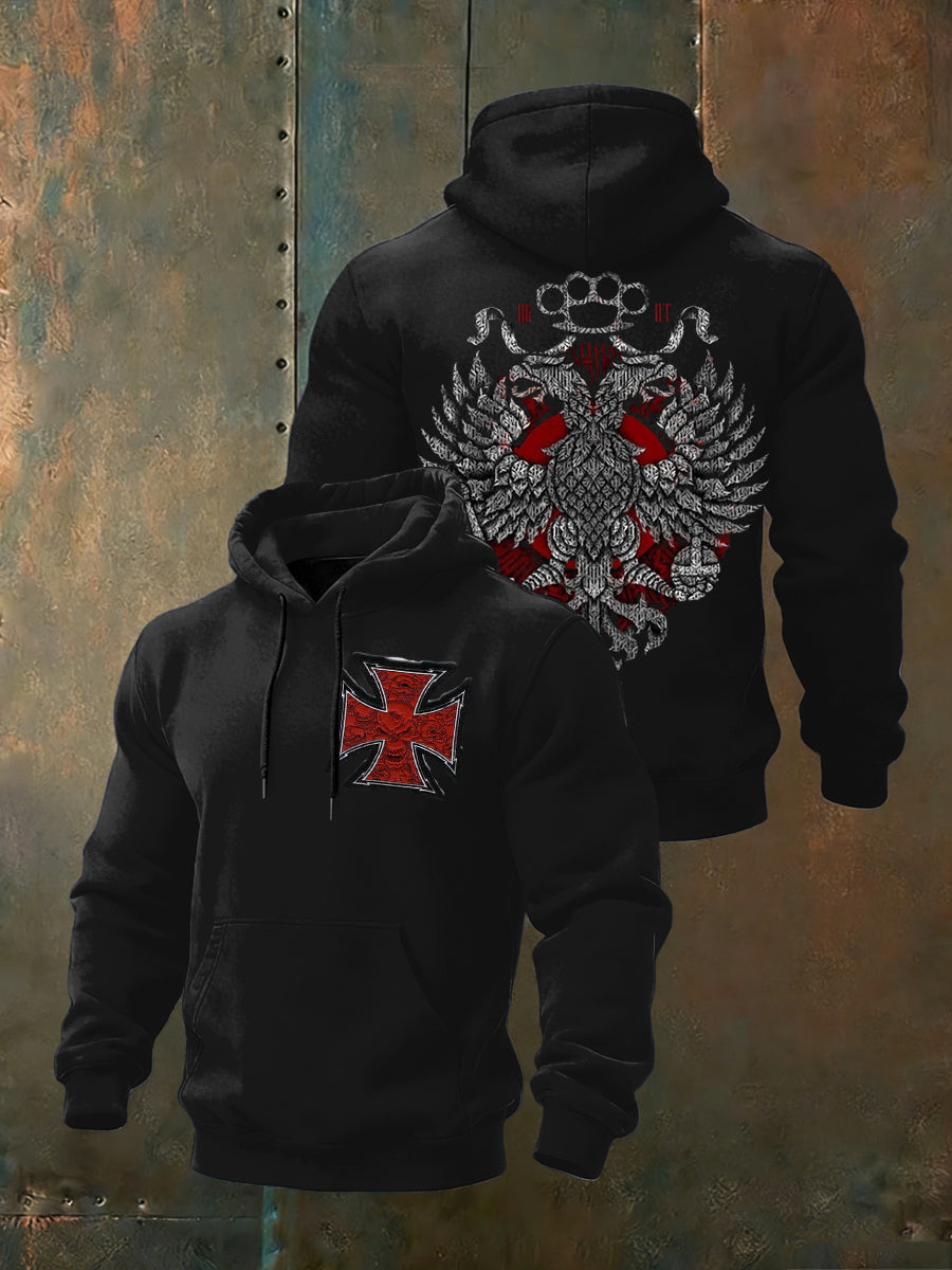 Stilvolles schwarzes Herren-Sweatshirt mit Eisernem Kreuz und Adler muster