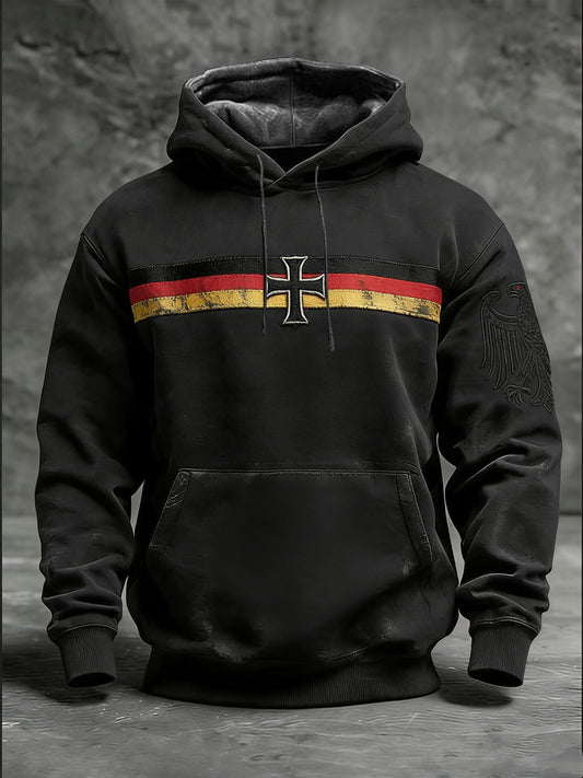 Herren Vintage schwarze deutsche Flagge und Eisenkreuz Adler Muster Hoodie