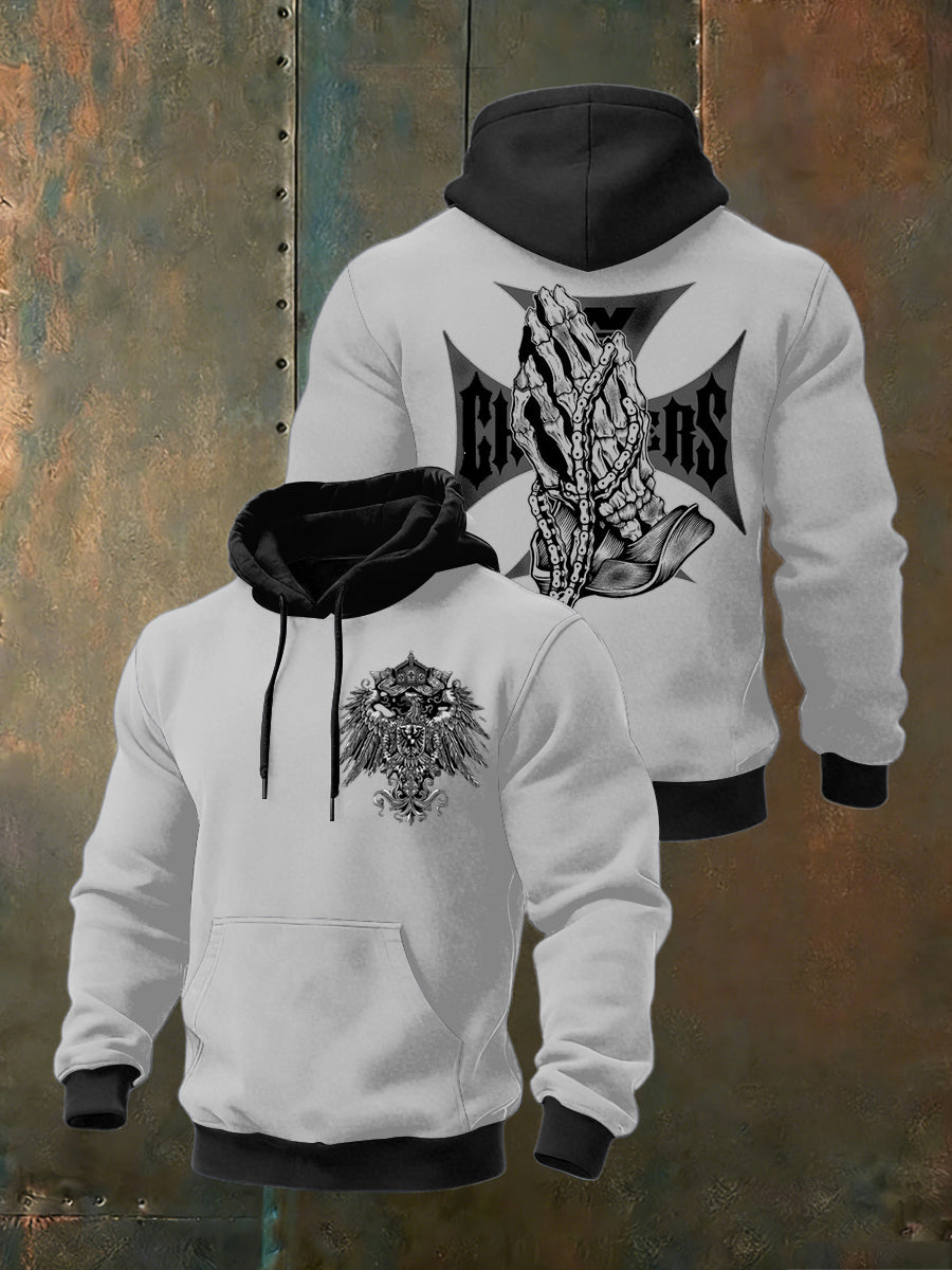 Herren-Sweatshirt mit stilvollem Schwarz-Weiß-Color block mit Eisernen Kreuz muster
