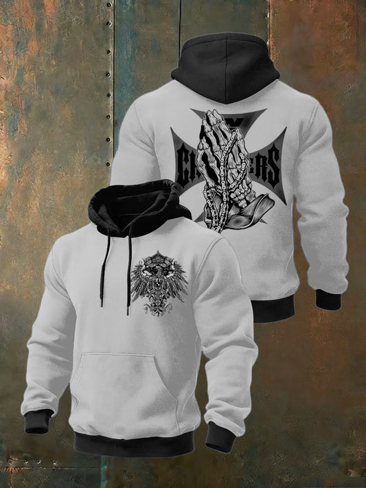 Herren-Sweatshirt mit stilvollem Schwarz-Weiß-Color block mit Eisernen Kreuz muster