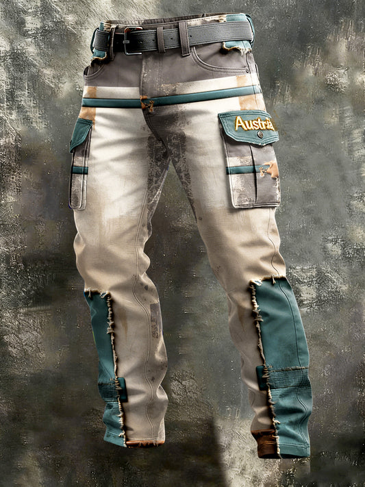 Herren Österreich ische Patchwork Print Freizeit hose