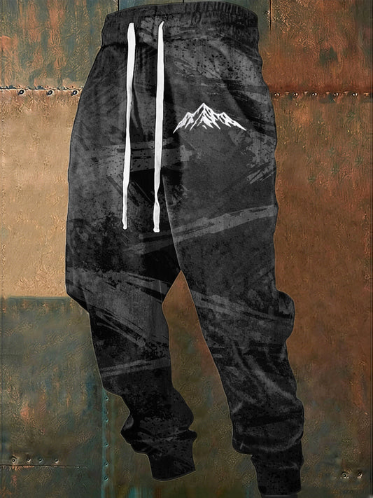 Herren Edgy Black Mountain Print Distressed Jogging hose ﻿